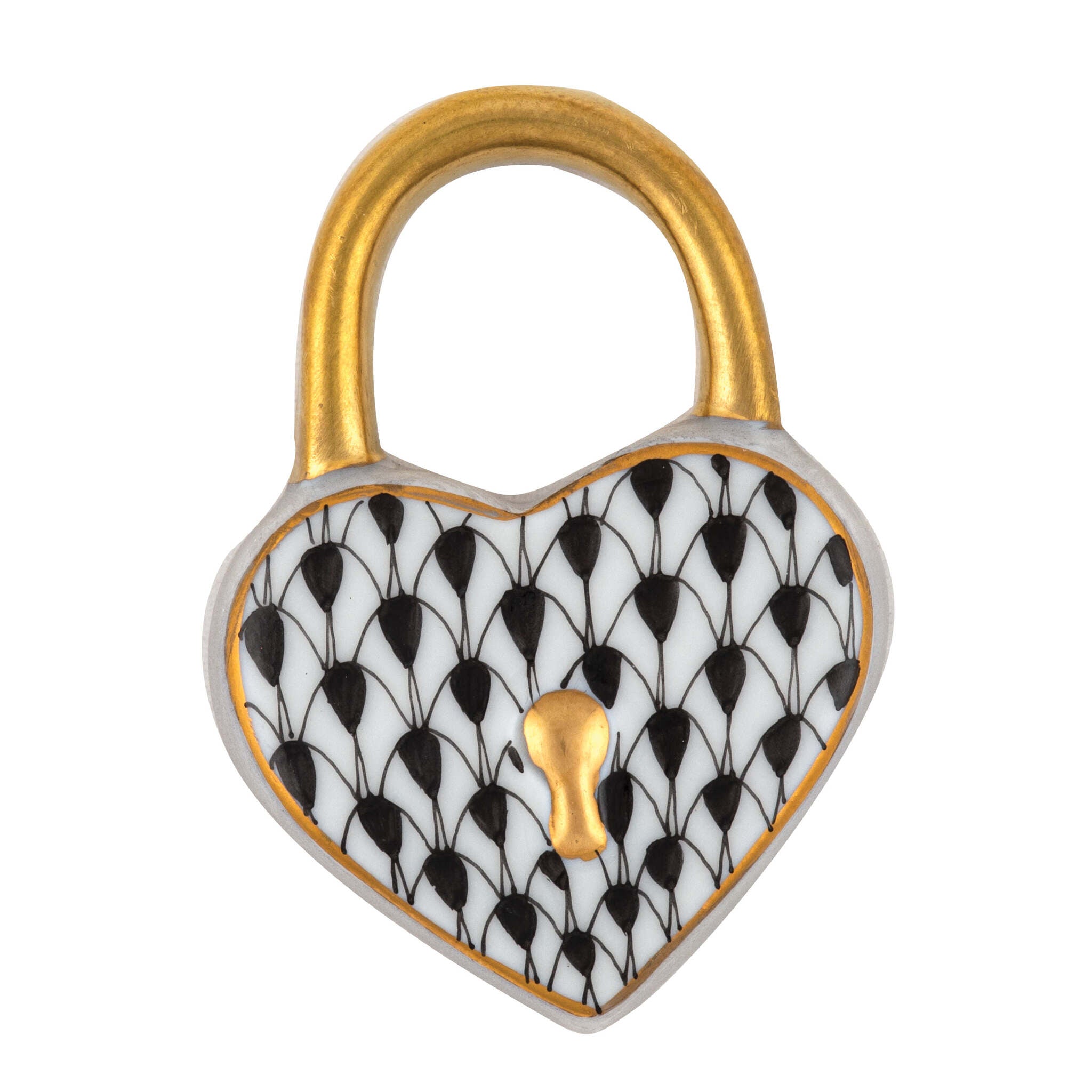Herend Heart Lock Figurine porcelain figurine painted in the Black fishnet pattern