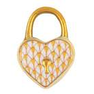 Hand-painted Herend Heart Lock Figurine in Butterscotch fishnet porcelain on a white background