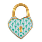 Hand-painted Herend Heart Lock Figurine in Green fishnet porcelain on a white background