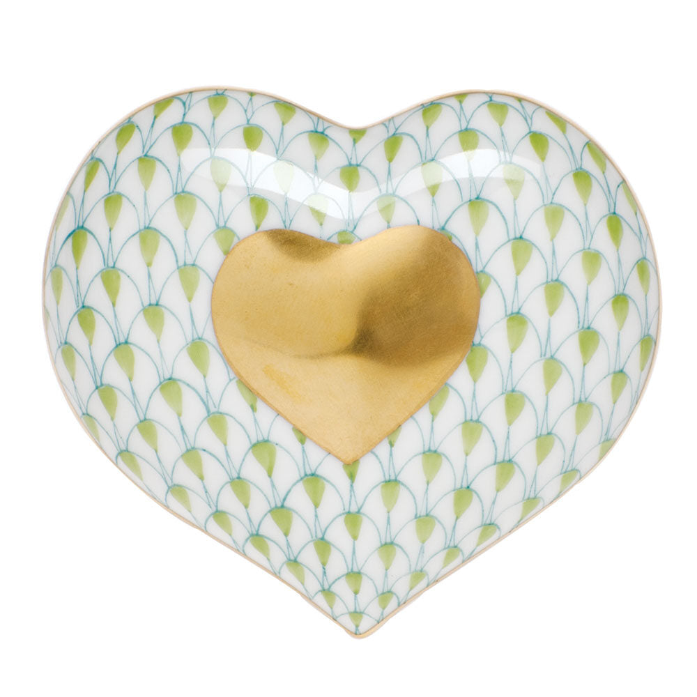 Herend Heart of Gold Figurine porcelain figurine painted in the Key Lime fishnet pattern