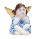 Herend Heavenly Bliss Sitting Angel Figurine porcelain figurine painted in the Blue fishnet pattern