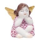 Raspberry fishnet Heavenly Bliss Sitting Angel Figurine figurine, hand-painted Herend porcelain with 24k gold accents