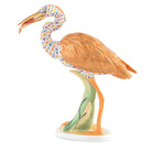 Hand-painted Herend Heron with Fish Figurine in fine porcelain, 7.5in L X 8.25in H, on a white background