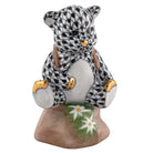 Hiking Bear Figurine in hand-painted Black porcelain by Herend of Hungary