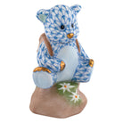 Herend Hiking Bear Figurine porcelain figurine painted in the Blue fishnet pattern