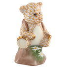 Butterscotch fishnet Hiking Bear Figurine figurine, hand-painted Herend porcelain with 24k gold accents