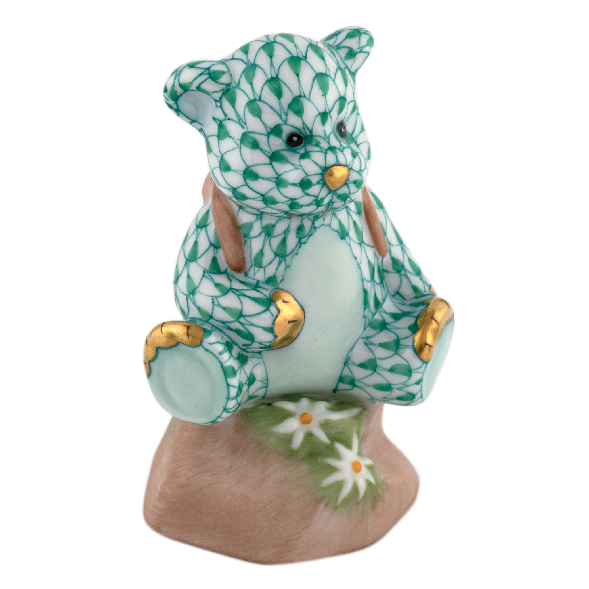 Hiking Bear Figurine in hand-painted Green porcelain by Herend of Hungary