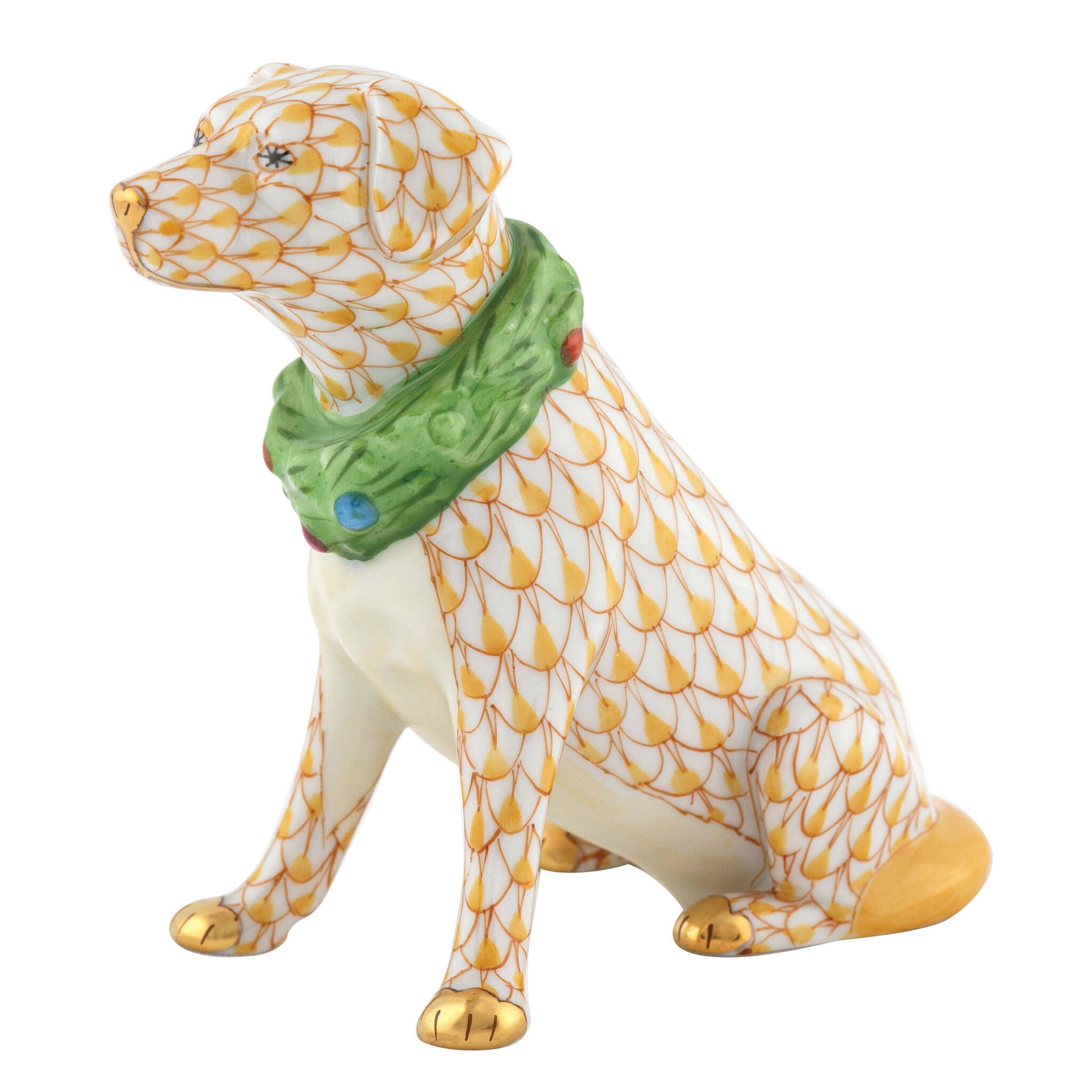 Holiday Dog Figurine in hand-painted Butterscotch porcelain by Herend of Hungary
