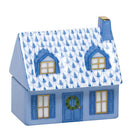Hand-painted Herend Home Sweet Home Figurine in Blue fishnet porcelain on a white background