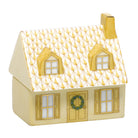 Hand-painted Herend Home Sweet Home Figurine in Butterscotch fishnet porcelain on a white background