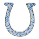 Hand-painted Herend Horseshoe Paperweight in Blue fishnet porcelain on a white background
