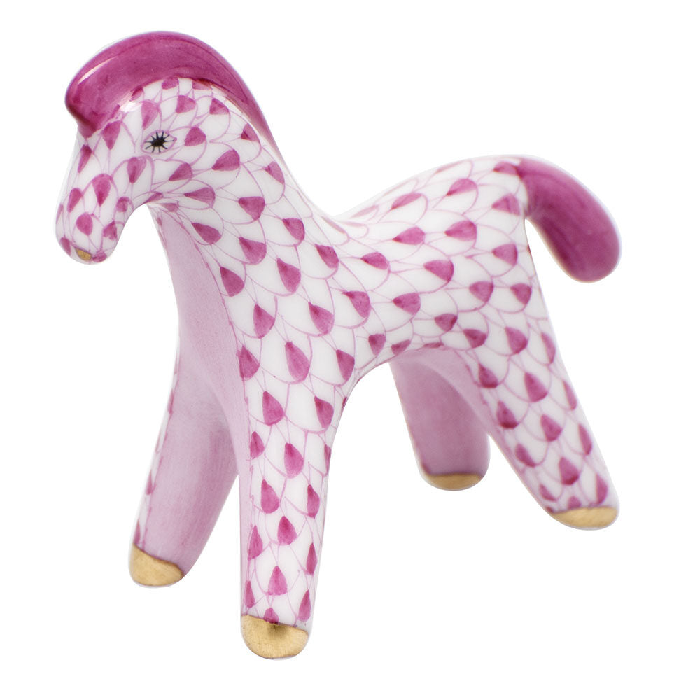Hand-painted Herend Horsey Figurine in fine porcelain, 2.25in L X 2.25in H, on a white background