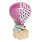 Herend Hot Air Balloon Bunny Figurine porcelain figurine painted in the Raspberry-Key Lime fishnet pattern