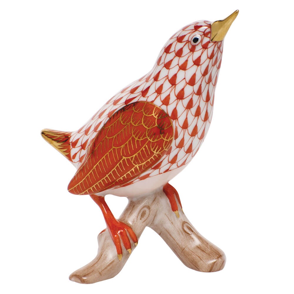 House Wren Figurine in hand-painted Rust porcelain by Herend of Hungary