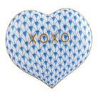 Hand-painted Herend Hugs and Kisses Heart Figurine in Blue fishnet porcelain on a white background