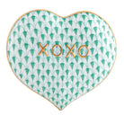 Hand-painted Herend Hugs and Kisses Heart Figurine in Green fishnet porcelain on a white background