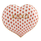 Hand-painted Herend Hugs and Kisses Heart Figurine in Rust fishnet porcelain on a white background