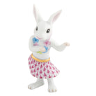 Hand-painted Herend Hula Bunny Figurine in Raspberry fishnet porcelain on a white background