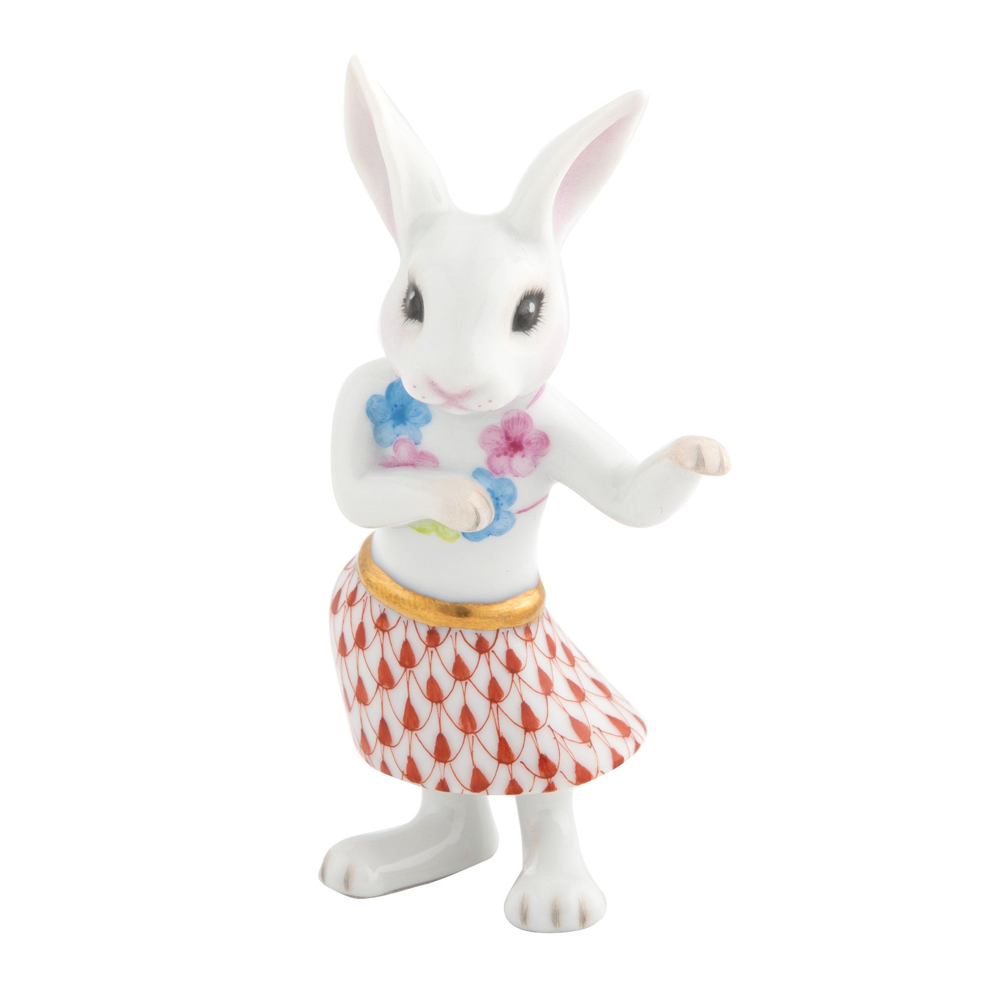 Hula Bunny Figurine in hand-painted Rust porcelain by Herend of Hungary