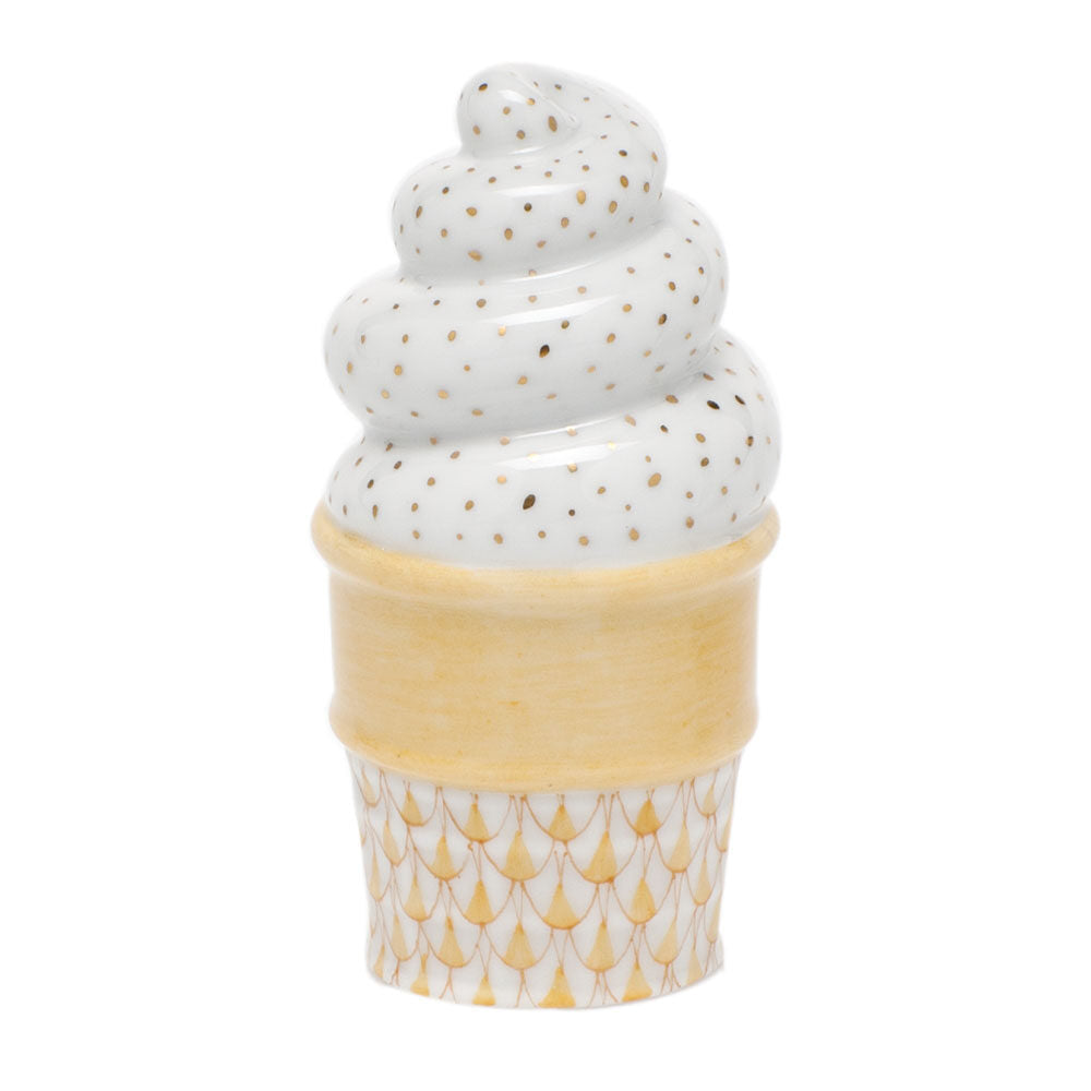 Butterscotch fishnet Ice Cream Cone Figurine figurine, hand-painted Herend porcelain with 24k gold accents
