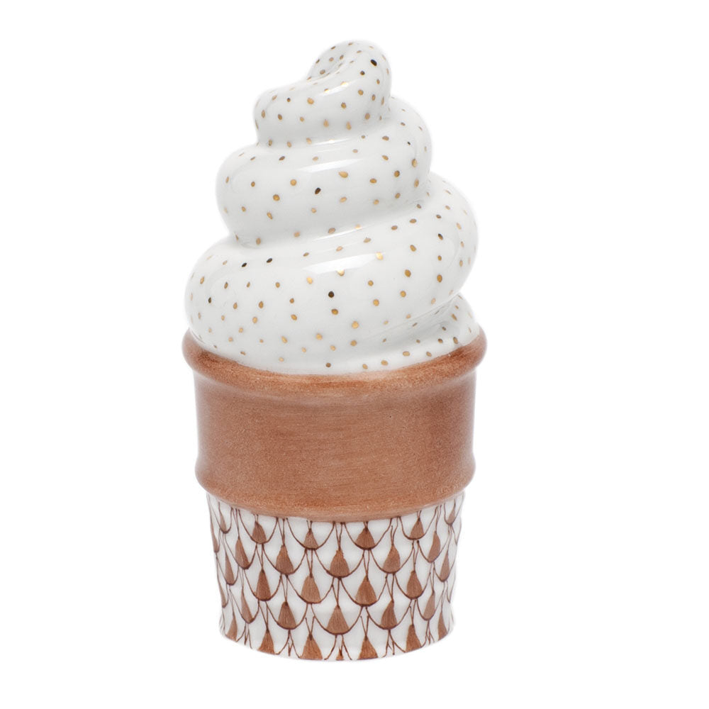 Herend Ice Cream Cone Figurine porcelain figurine painted in the Chocolate fishnet pattern