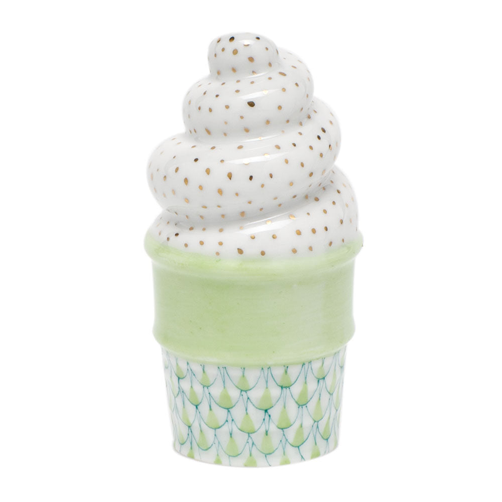 Ice Cream Cone Figurine in hand-painted Key Lime porcelain by Herend of Hungary