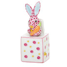 Hand-painted Herend Jack in the Box Bunny Figurine in Raspberry fishnet porcelain on a white background