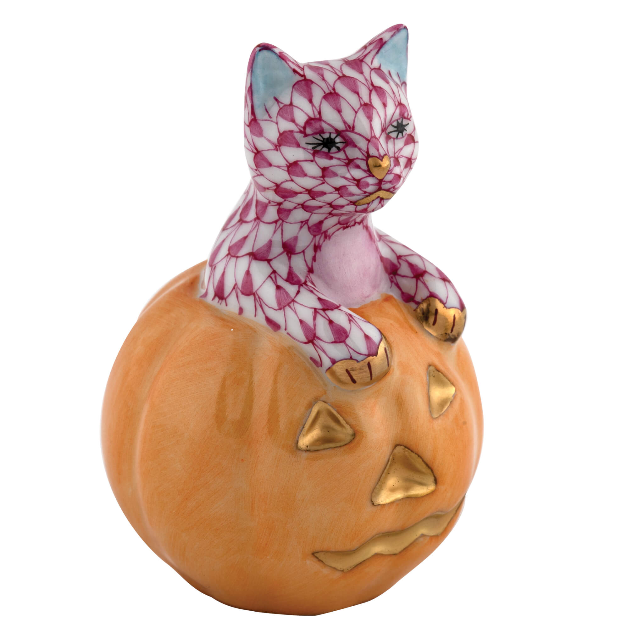 Herend Jack O Lantern Kitty in Raspberry