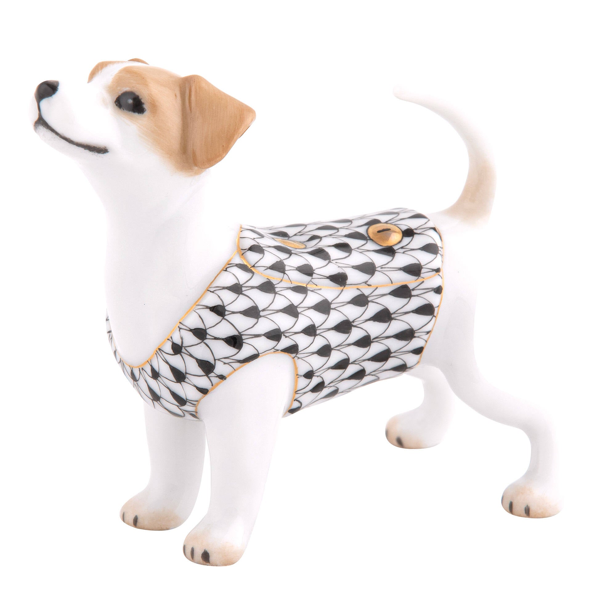 Jack Russell Terrier Figurine in hand-painted Black porcelain by Herend of Hungary