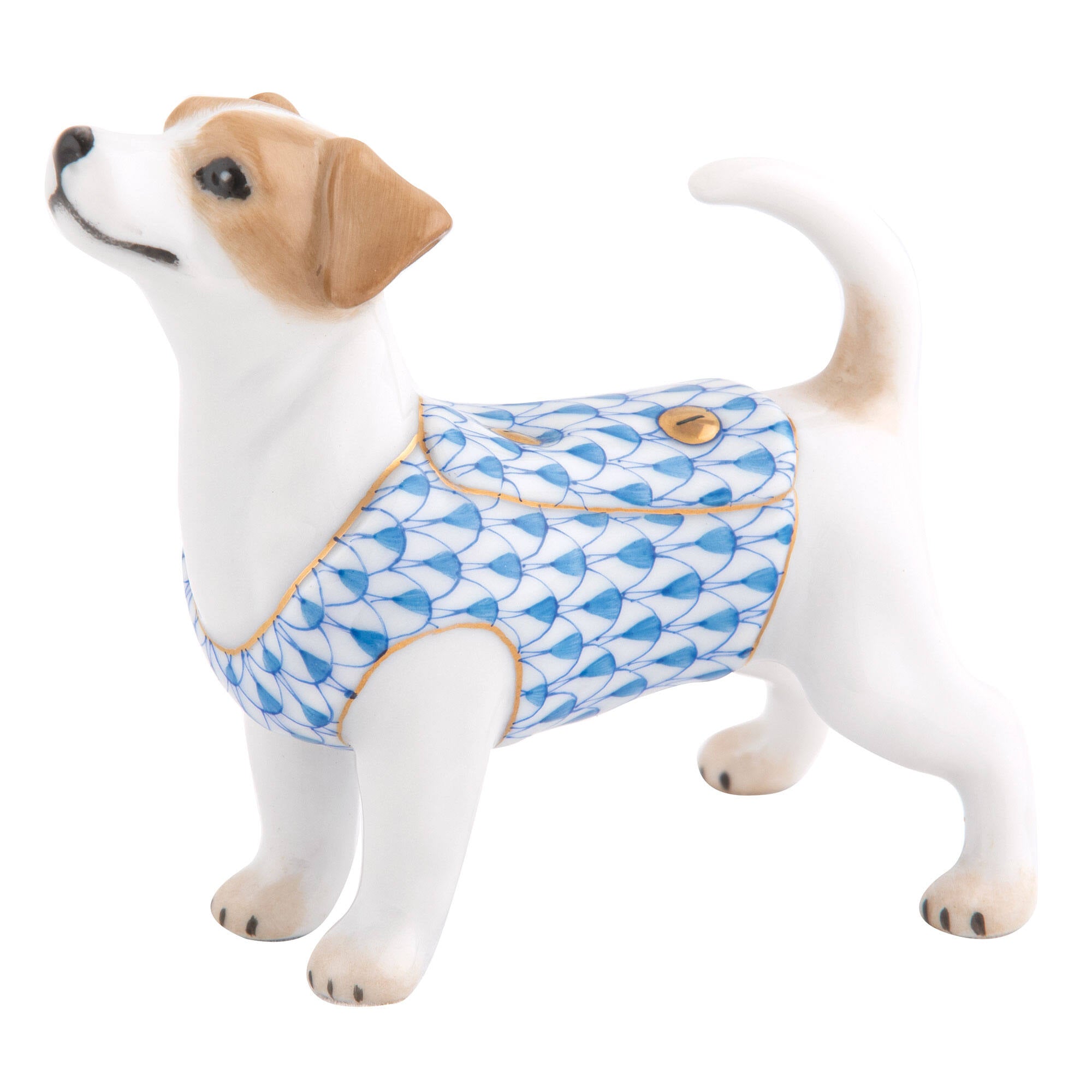 Jack Russell Terrier Figurine in hand-painted Blue porcelain by Herend of Hungary