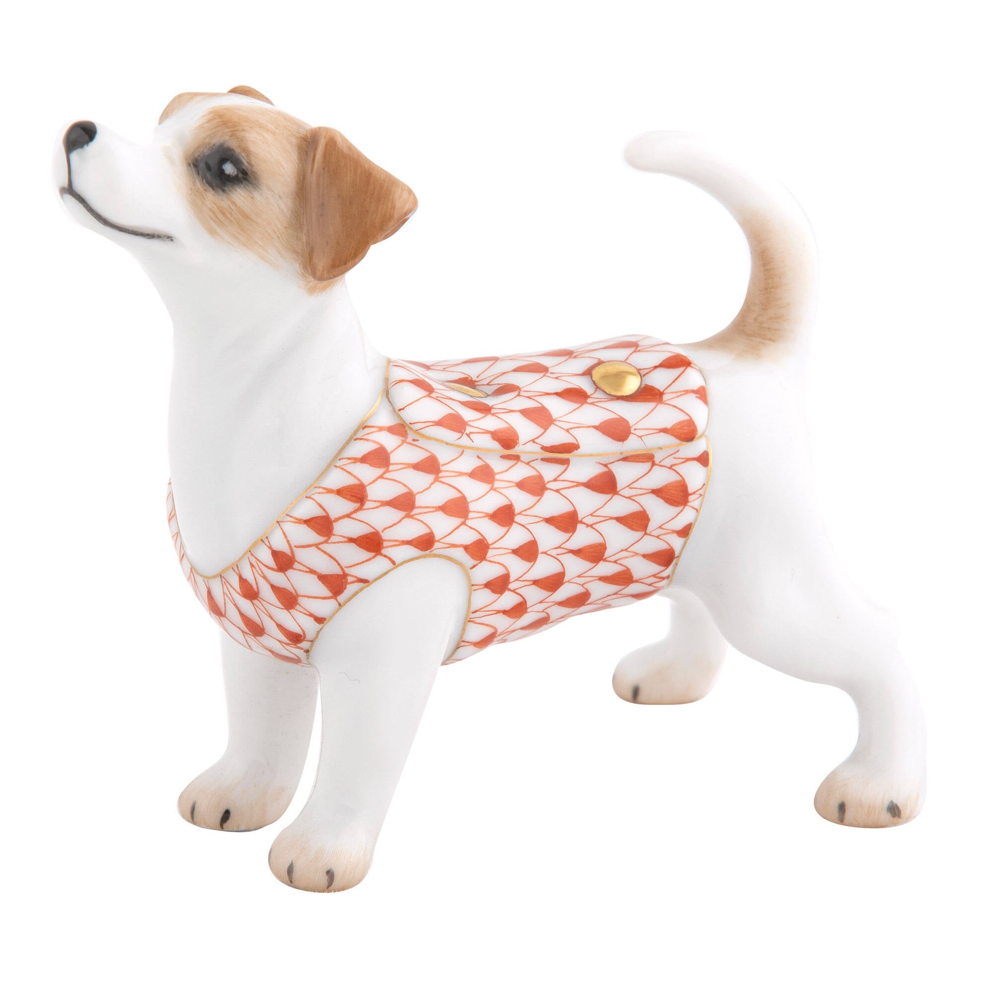 Herend Jack Russell Terrier Figurine porcelain figurine painted in the Rust fishnet pattern