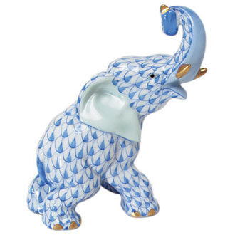 Joyful Elephant Figurine in hand-painted Blue porcelain by Herend of Hungary