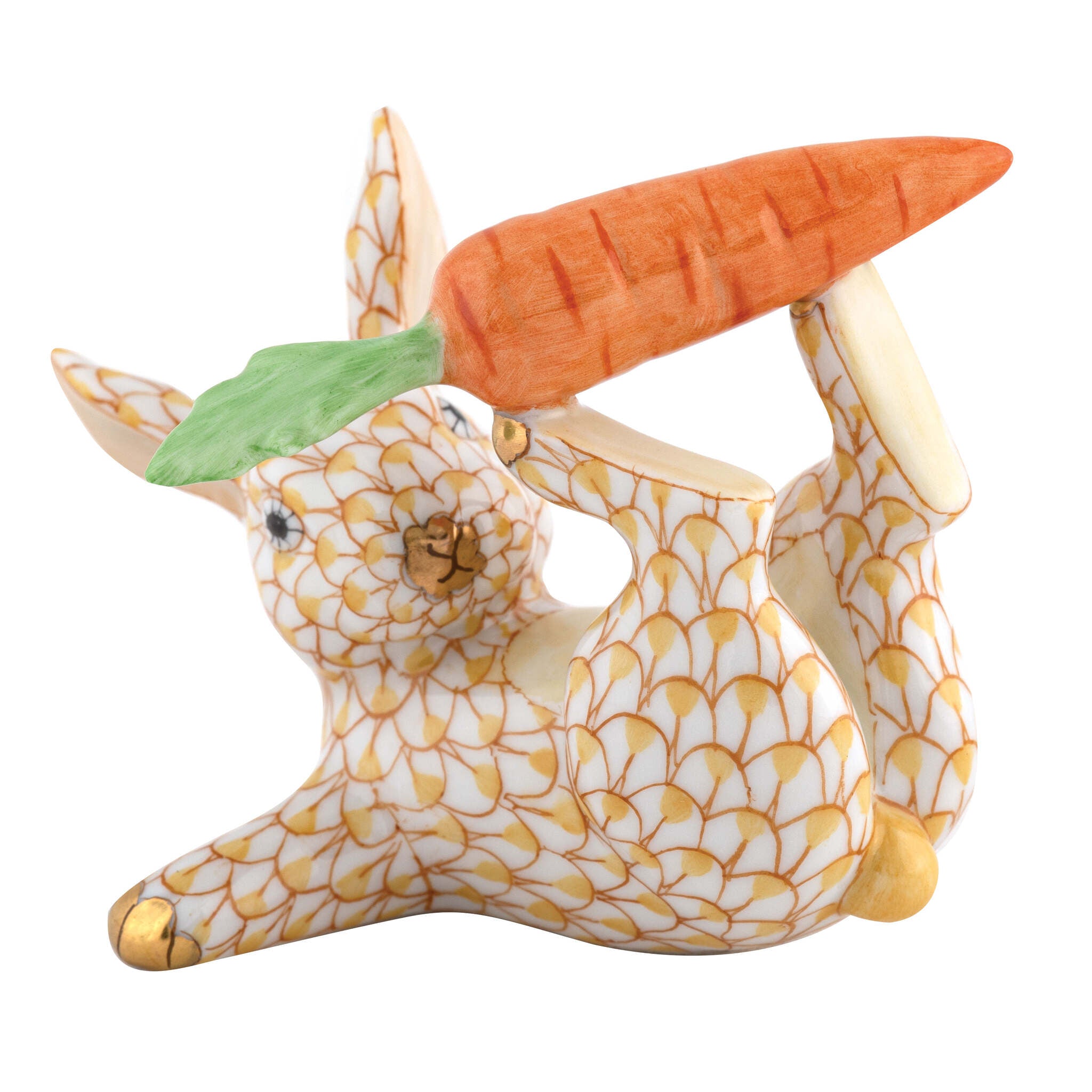 Herend Juggler Bunny Figurine porcelain figurine painted in the Butterscotch fishnet pattern