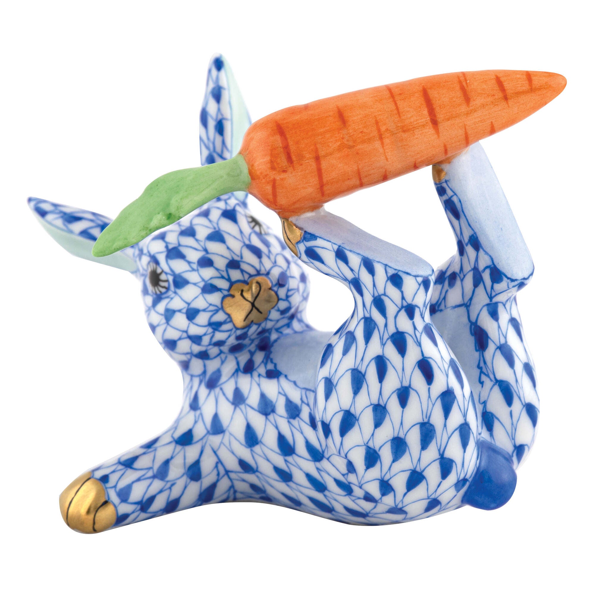 Juggler Bunny Figurine in hand-painted Sapphire porcelain by Herend of Hungary