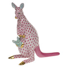 Herend Kangaroo and Baby Figurine porcelain figurine painted in the Raspberry fishnet pattern
