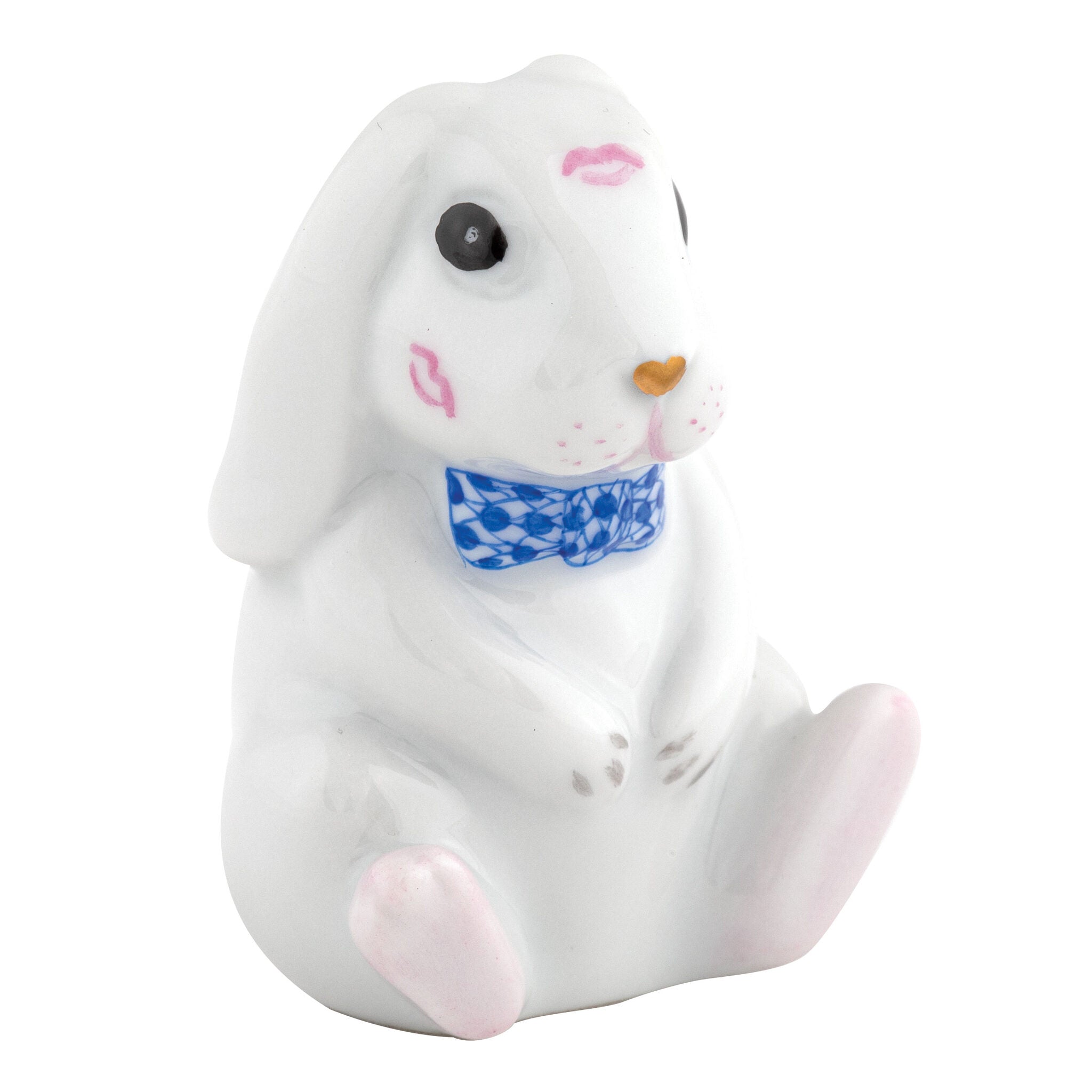 Hand-painted Herend Kisses Figurine in Sapphire fishnet porcelain on a white background