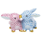 Kissing Bunnies Figurine in hand-painted Blue-Raspberry porcelain by Herend of Hungary