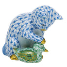 Blue-Green fishnet Kitten and Duckling Figurine figurine, hand-painted Herend porcelain with 24k gold accents