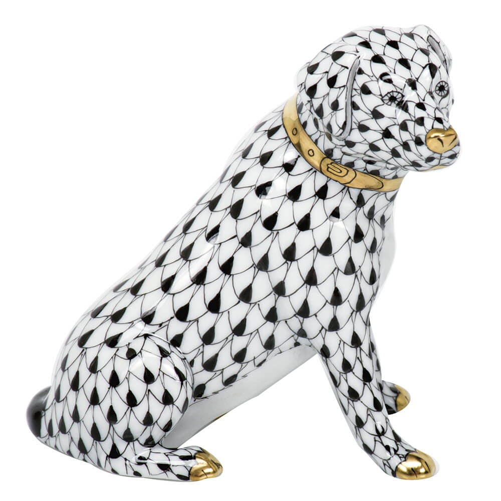 Labrador Retriever Figurine in hand-painted Black porcelain by Herend of Hungary