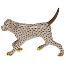 Hand-painted Herend Labrador Walking Figurine in Chocolate fishnet porcelain on a white background