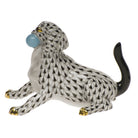 Black fishnet Labrador with Ball Figurine figurine, hand-painted Herend porcelain with 24k gold accents