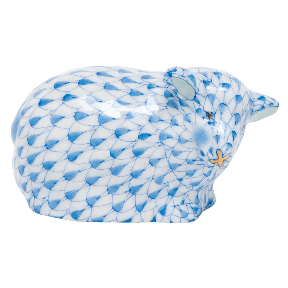 Herend Lamb Figurine porcelain figurine painted in the Blue fishnet pattern