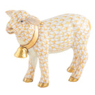 Butterscotch fishnet Lamb with Bell Figurine figurine, hand-painted Herend porcelain with 24k gold accents