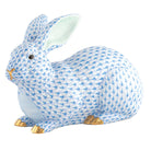 Hand-painted Herend Large Lying Bunny Figurine in Blue fishnet porcelain on a white background