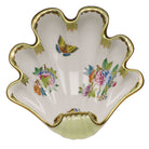 Hand-painted Herend Large Shell Dish Decorative Plate in fine porcelain, 9in L X 8.75in W, on a white background