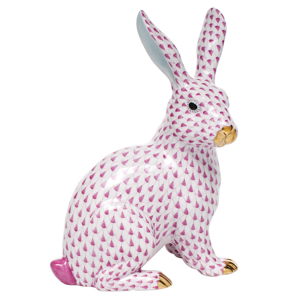 Herend Large Sitting Bunny Figurine porcelain figurine painted in the Raspberry fishnet pattern