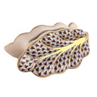 Chocolate fishnet Leaf Place Card Holder figurine, hand-painted Herend porcelain with 24k gold accents
