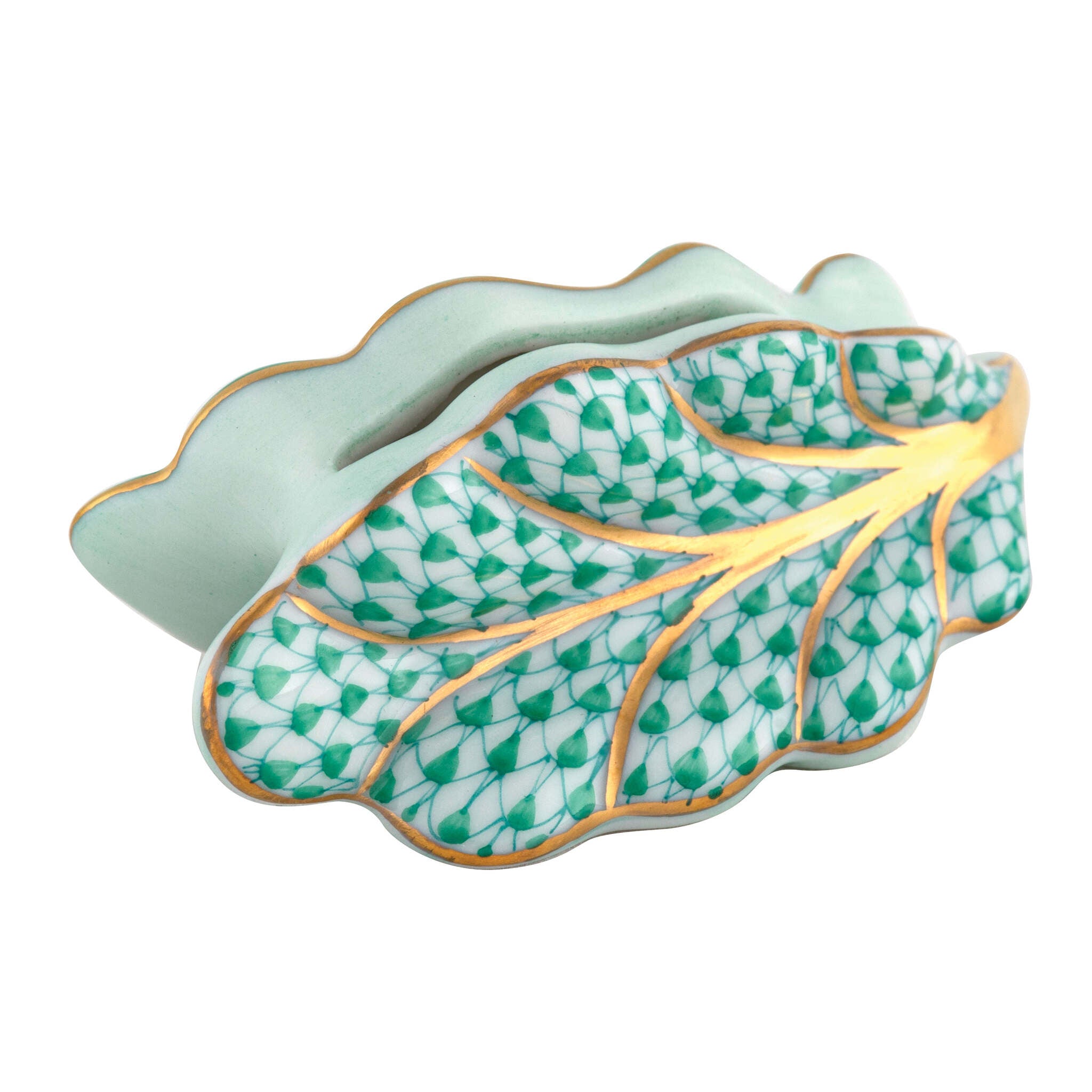 Leaf Place Card Holder in hand-painted Green porcelain by Herend of Hungary