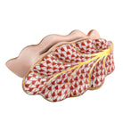Rust fishnet Leaf Place Card Holder figurine, hand-painted Herend porcelain with 24k gold accents