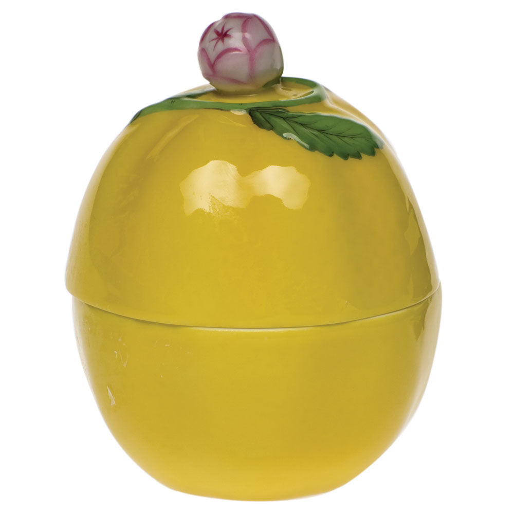 Hand-painted Herend Lemon Box Garnishment in fine porcelain, 4.25in H, on a white background